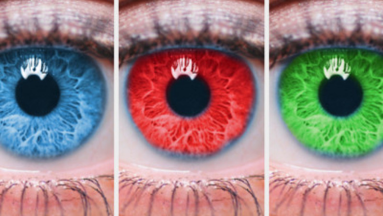 Teste de visão de cores azul, vermelho e verde